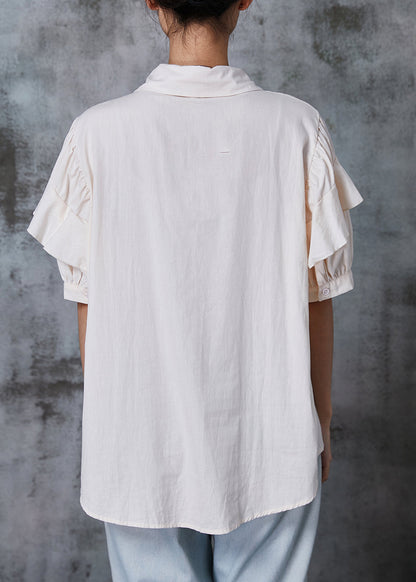 Art Apricot Ruffled Cotton Shirt Top Petal Sleeve