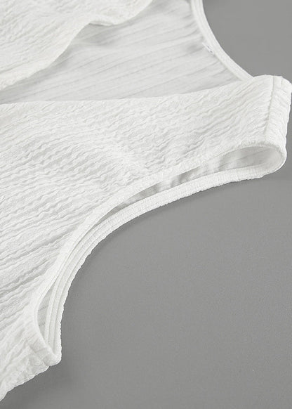 Simple White Lace Up Cotton Tops and Shorts Two Pieces Set Sleeveless