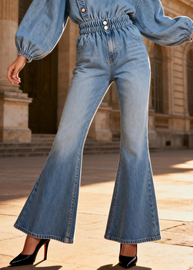 Original Design Blue V Neck Patchwork Denim Jumpsuit Spring