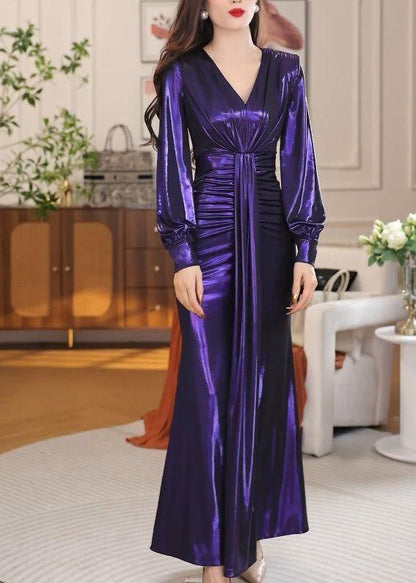 New V-neck Slim Fit Wrap Hip Dress Long Sleeves