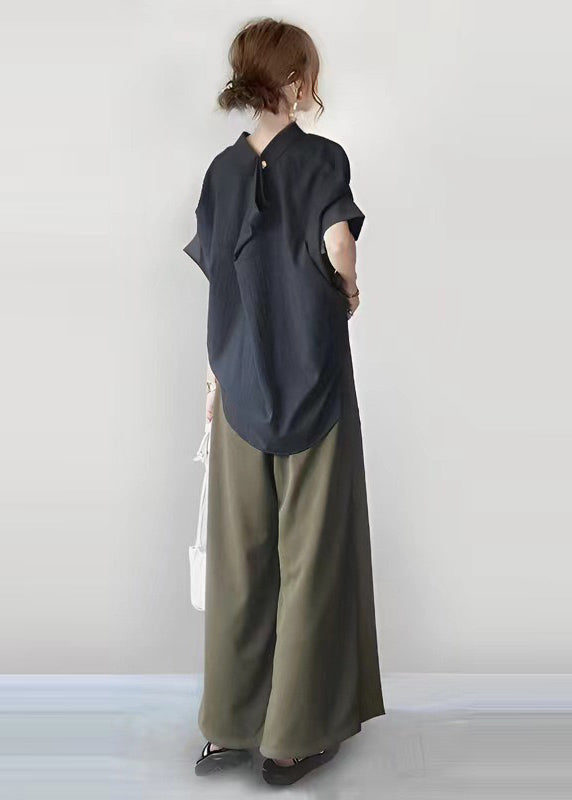 Diy Asymmetrical Patchwork Cotton Two Piece Set Outfits Batwing Sleeve