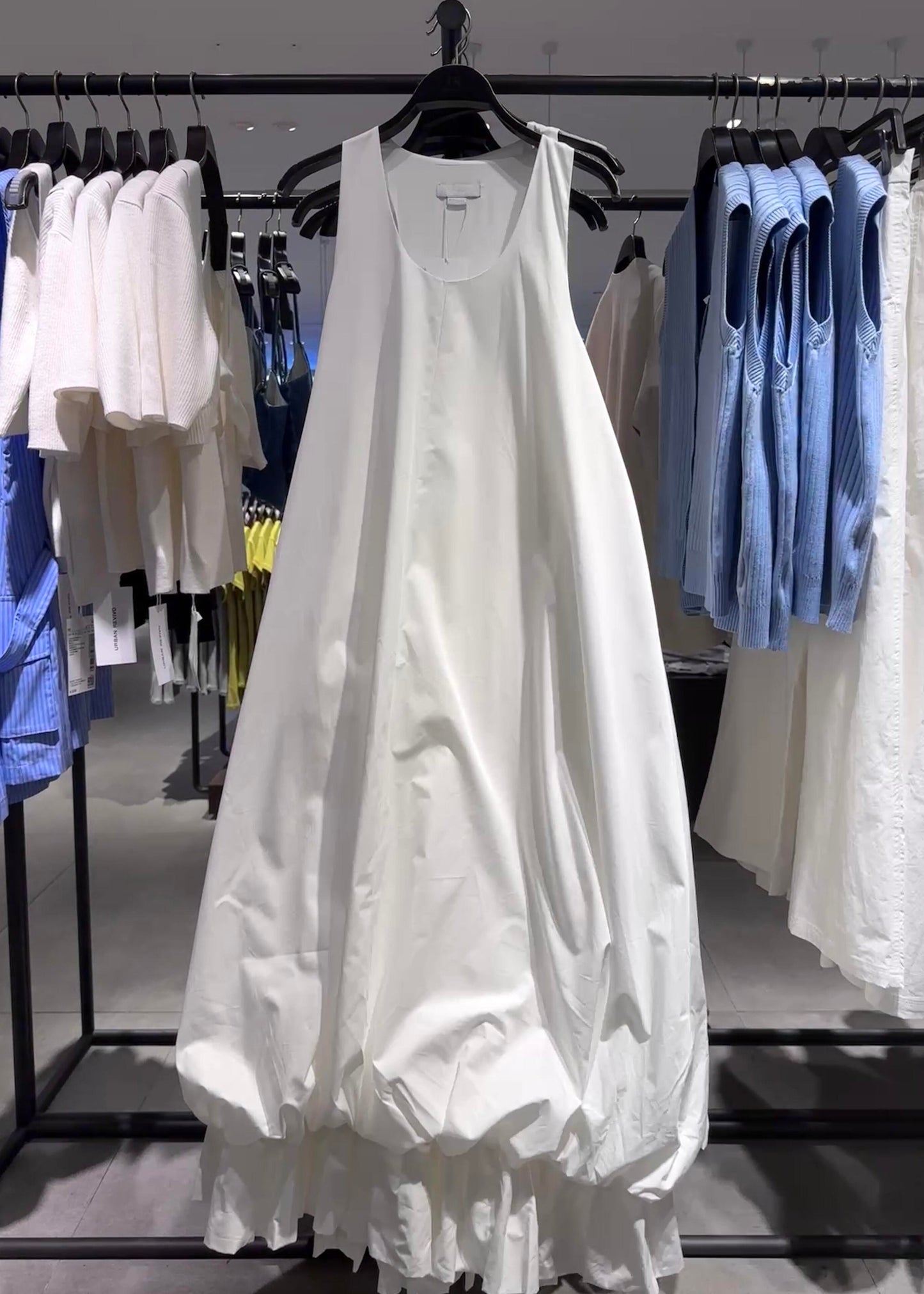 New White U Neck Cotton Long Dresses Dresses Sleeveless