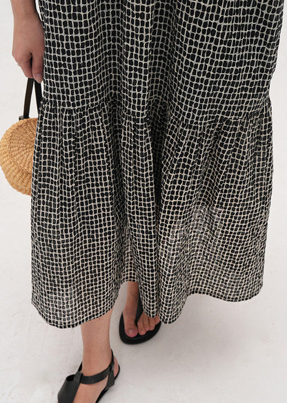 Black Oversized Print Cotton Maxi Dresses Summer
