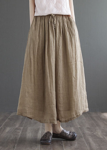 Boutique Khaki Pockets Linen a Line Skirts Summer