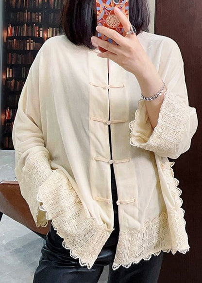 White Button Silk Velour Coats Long Sleeve