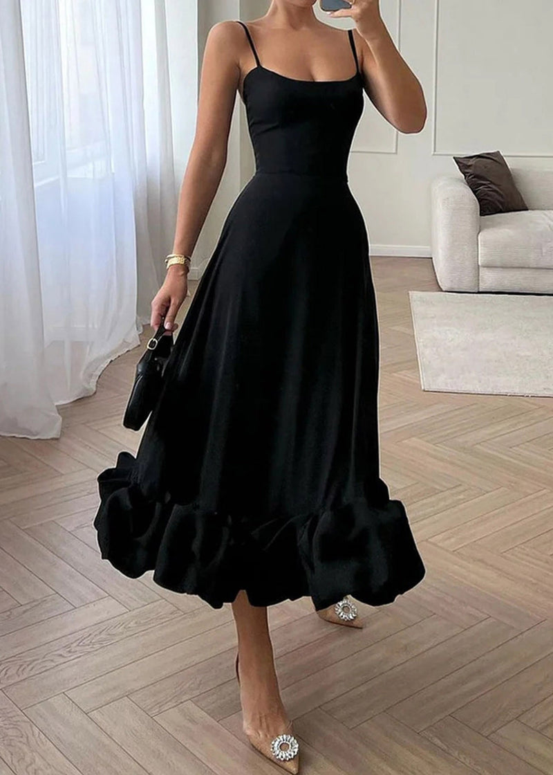 New Black Cold Shoulder Cotton Spaghetti Strap Dress Sleeveless