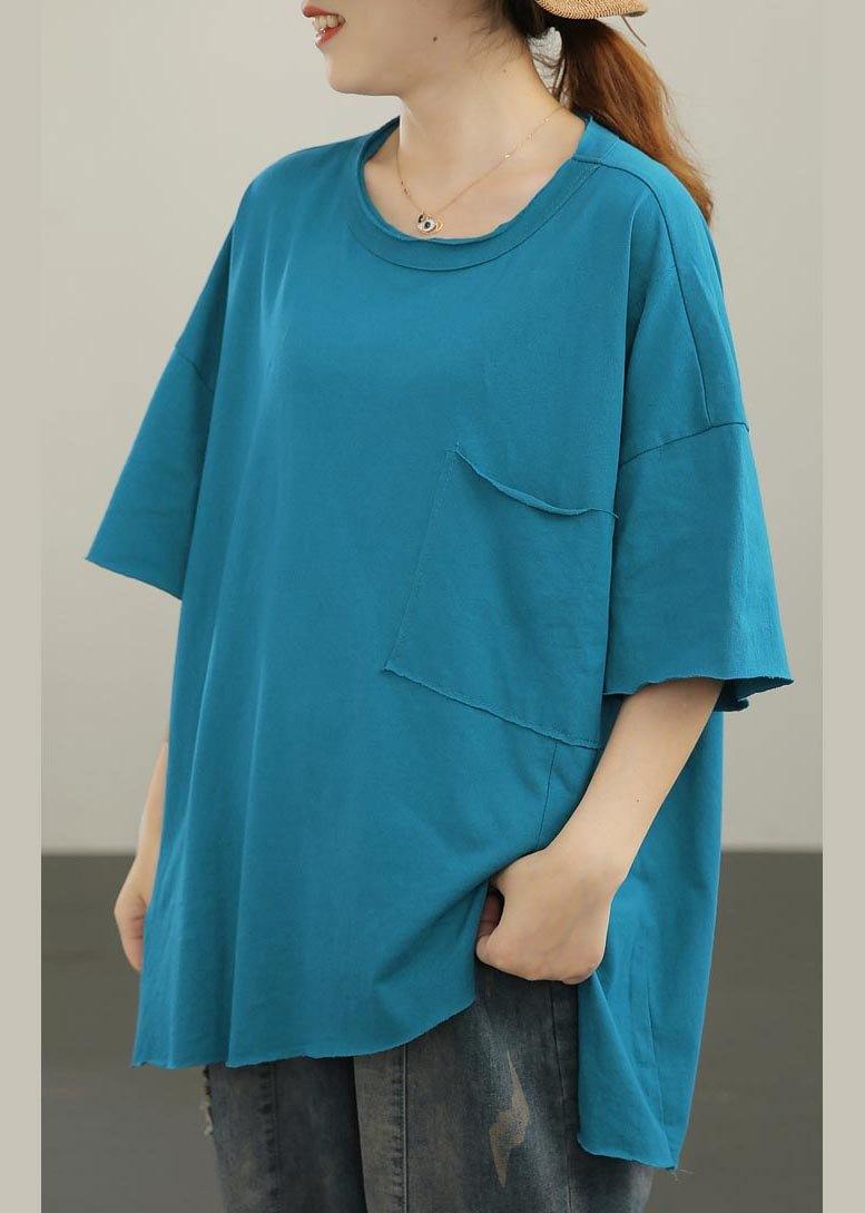 Blue Side Open Half Sleeve Cotton Summer Top