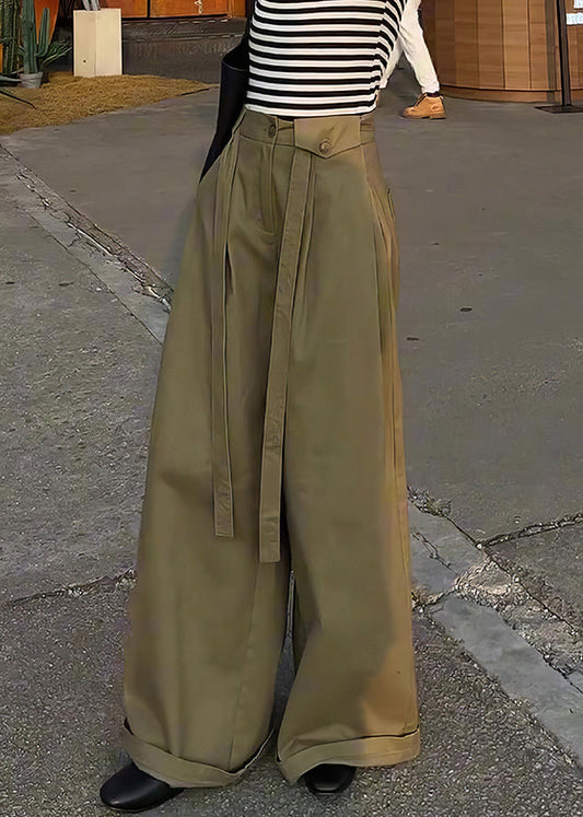 Khaki Original Design High Waist Cotton Wide Leg Pants Fall