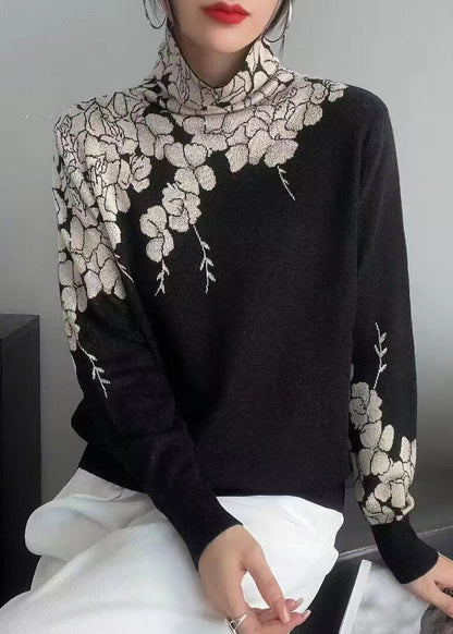 New Grey Turtleneck Patchwork Wool Knit Top Long Sleeve Winter