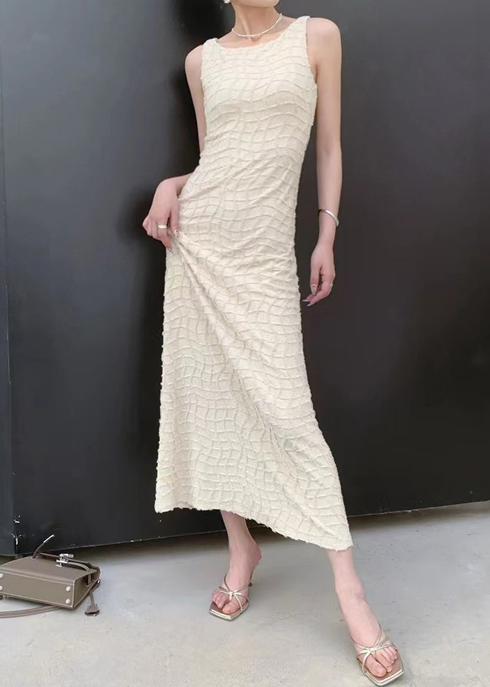 Coffee O Neck Cotton Long Dresses Sleeveless