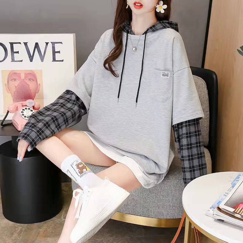 Style False Two Pieces Cotton Hooded Clothes Neckline Army Green Blouse