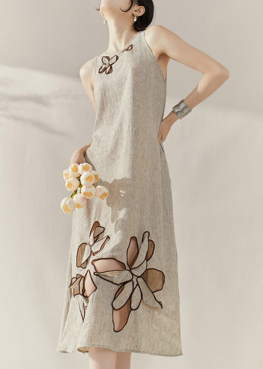 New Khaki Hollow Out Maxi Dresses Short Sleeve