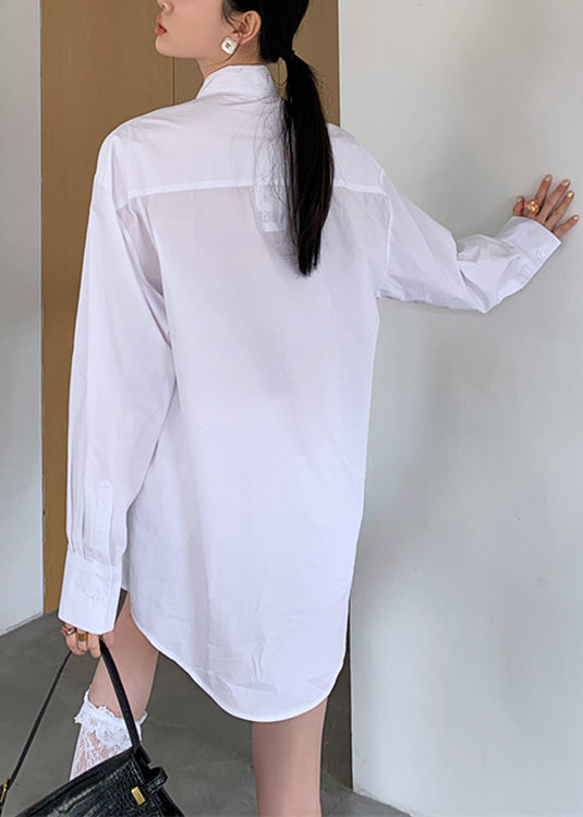 Brief White Stand Collar Bow Button Shirt Spring