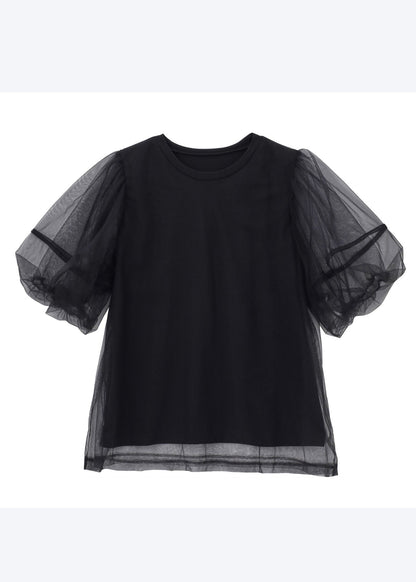 White Puff Sleeve Patchwork Tulle Tanks Summer