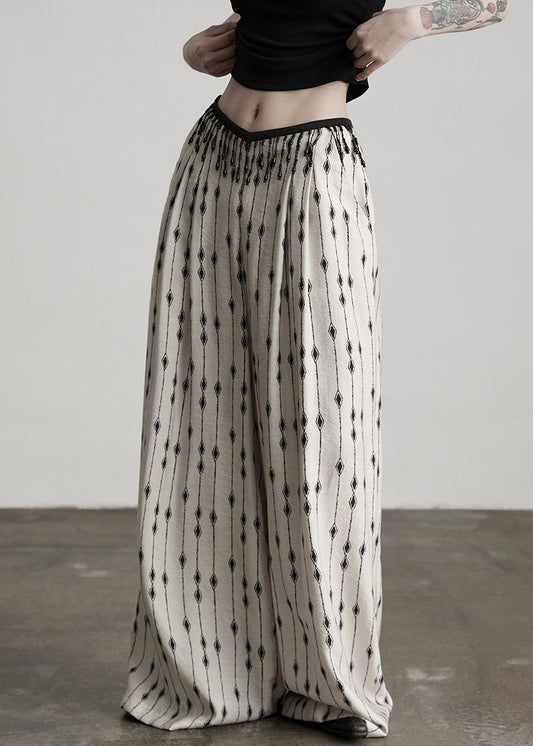 Original Design White Print Pockets Patchwork Thin Cotton Pants Summer