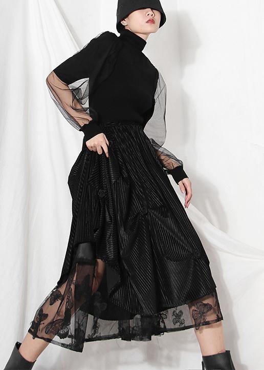 Black Velour Patchwork Asymmetrical Design Skirt