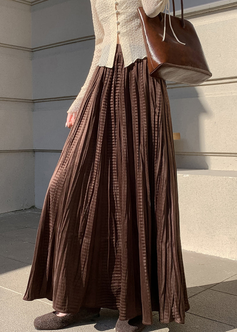 Coffee Wrinkled Elastic Waist Silk Velvet Skirt Winter