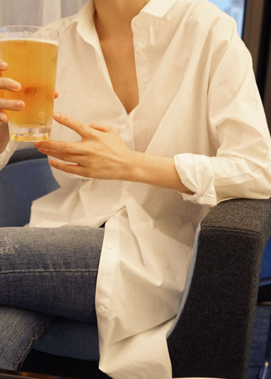 White Peter Pan Collar Wrinkled Cotton Shirt Top Long Sleeve
