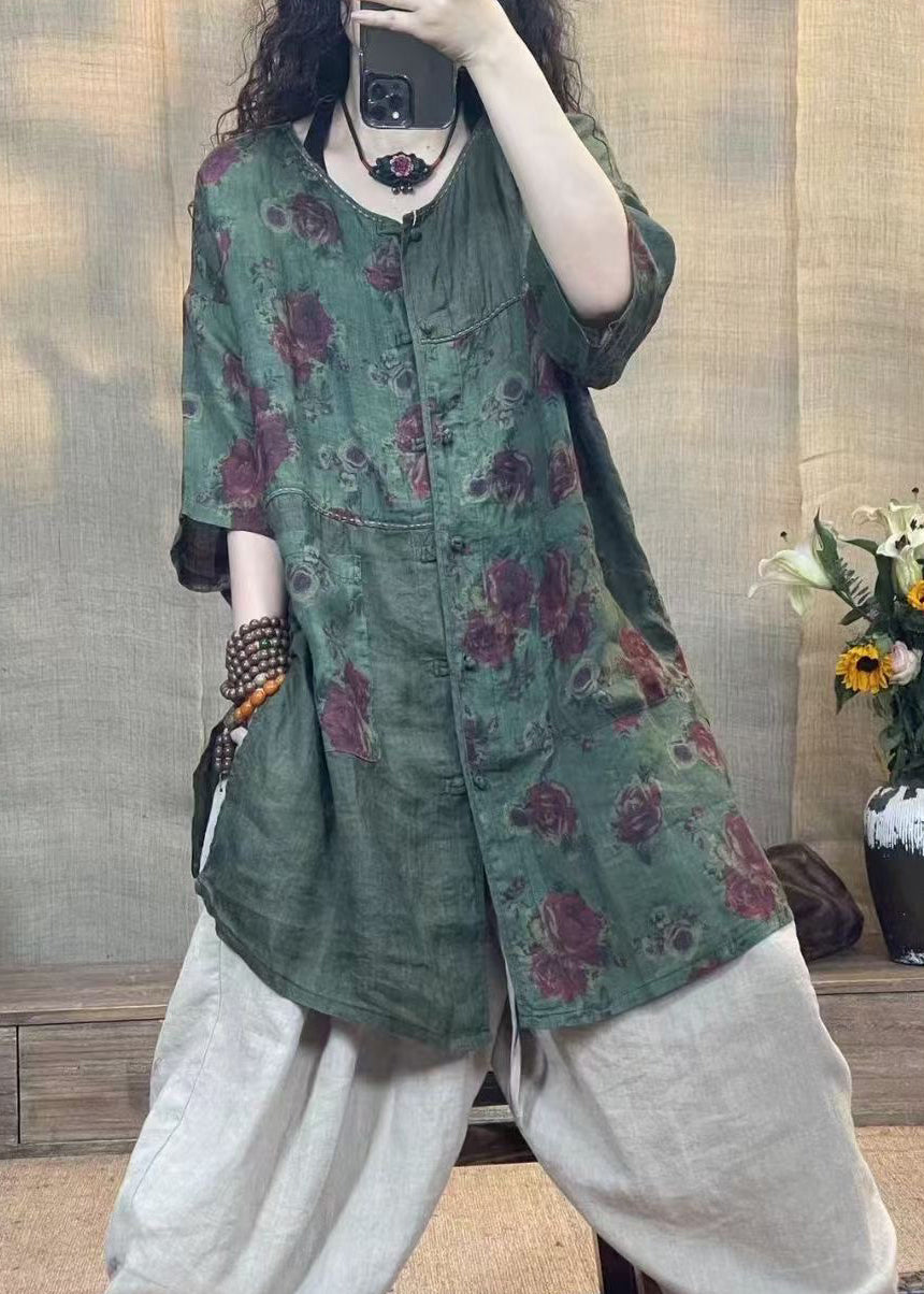 Coffee O-neck Print Patchwork Patch Shirt Bracelet Sleeve