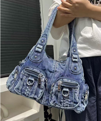 Art Blue Pockets Durable Denim Shoulder Bags