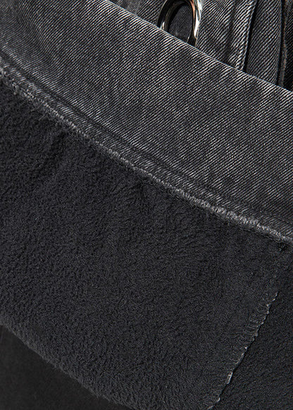 Italian Black Hooded Asymmetrical Design Denim Coat Spring