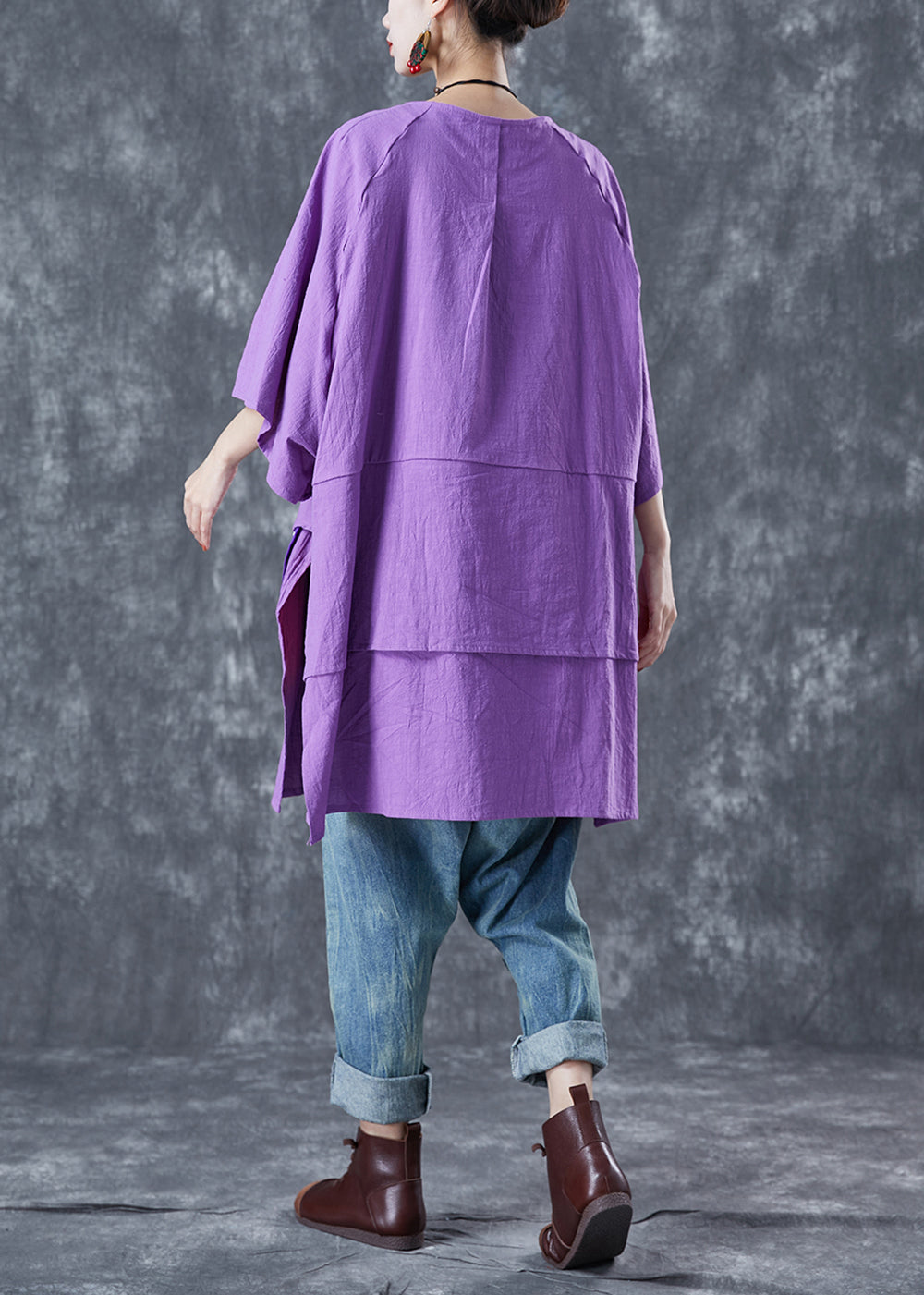 Purple Oversized Patchwork Cotton Shirt Summer
