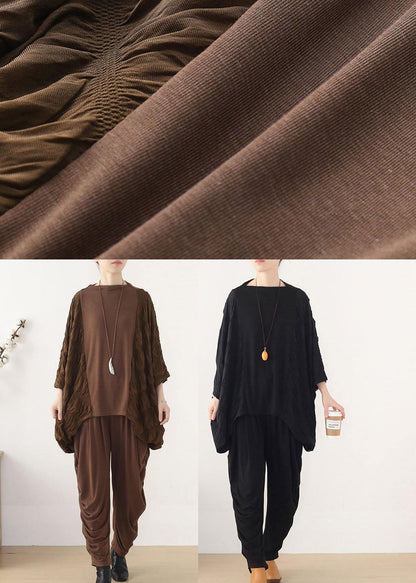 Style Chocolate Patchwork Wrinkled Top Fall