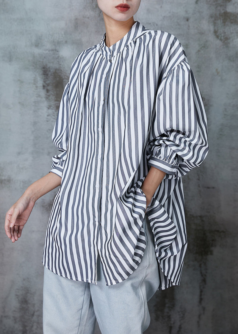 Grey Oversized Striped Cotton Shirt Spring