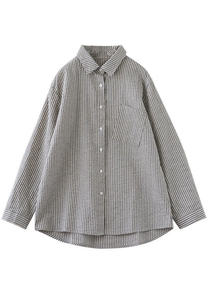 Peter Pan Collar Striped Blouse Tops Spring