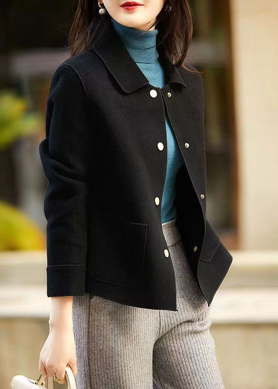 Beige Peter Pan Collar Pockets Woolen Coat Fall