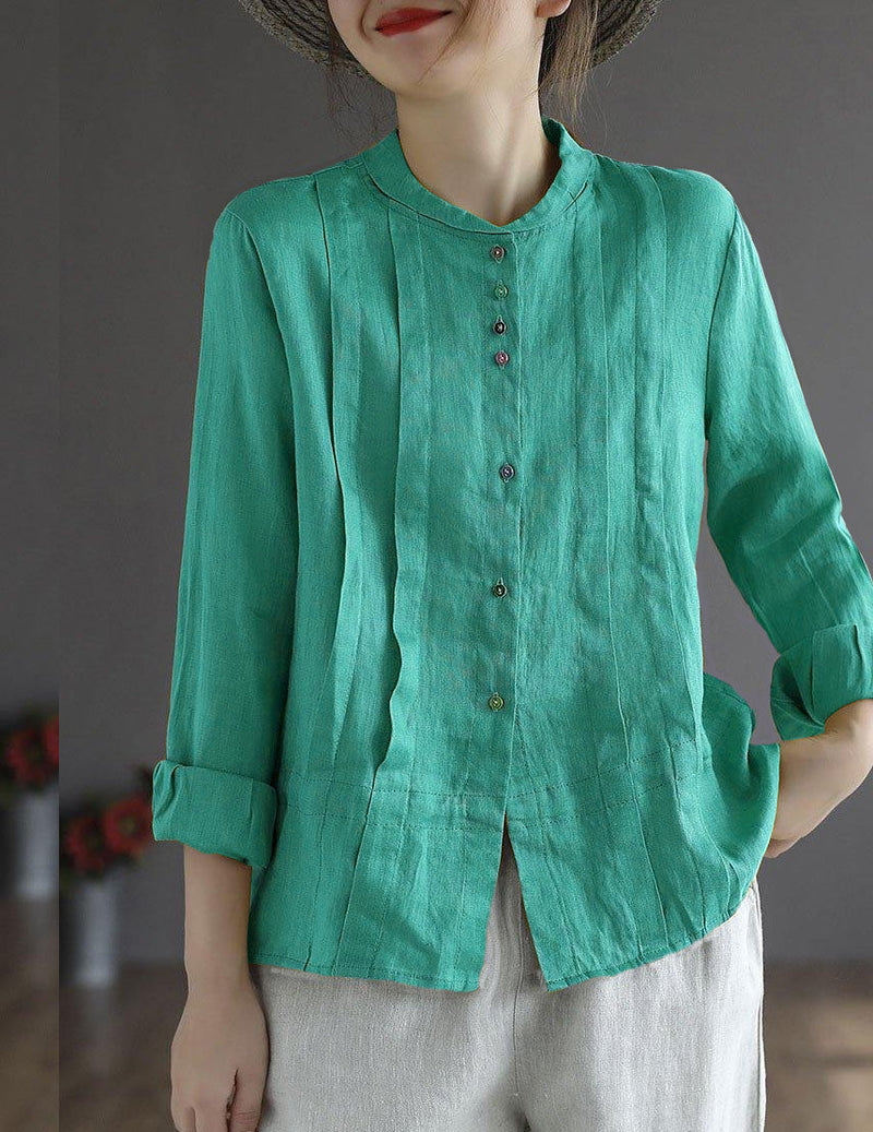Gray Geometry Button Fall Top Long Sleeve Linen