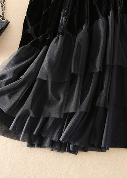 Diy Black Tulle Patchwork Silk Velour Skirt Spring