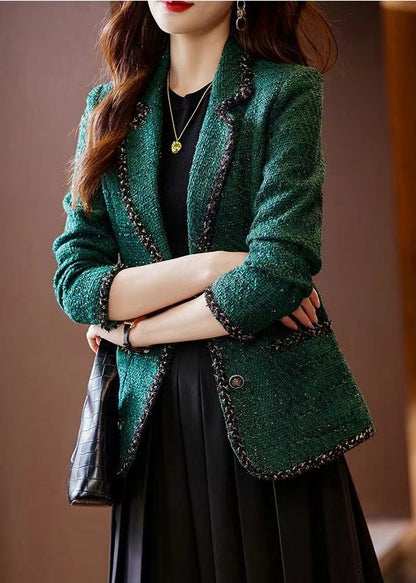 Peacock Green Patchwork Woolen Coat Spring