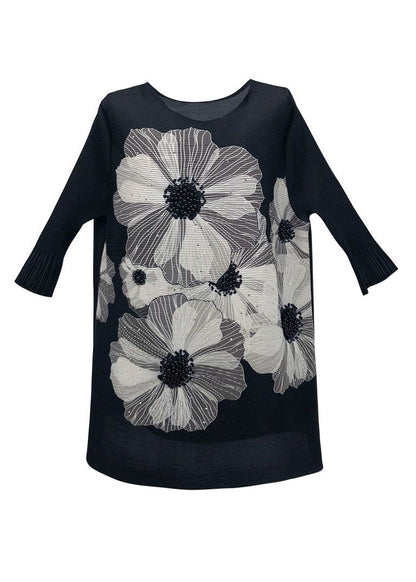 Original Design Black O-neck Wrinkled Tank Flare Sleeve