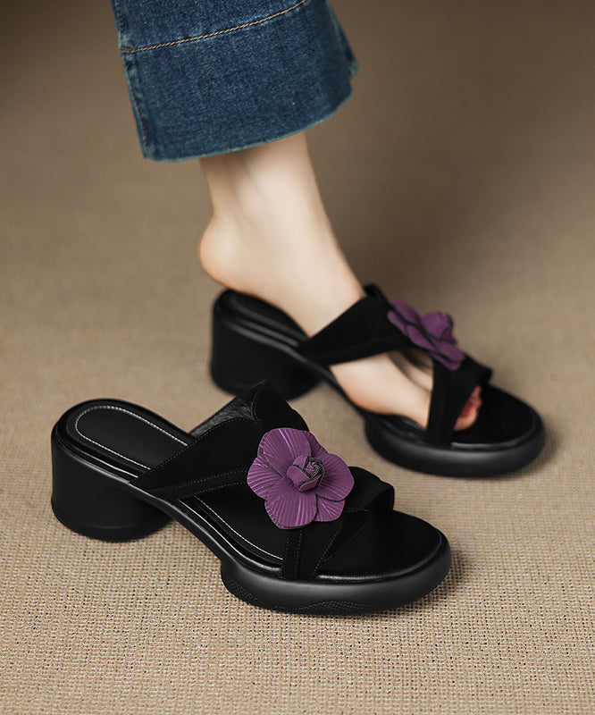 Black Suede Splicing Slide Sandals Peep Toe