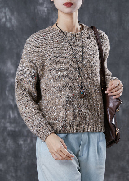 Brown Sequins Thick Knitted Tops Winter
