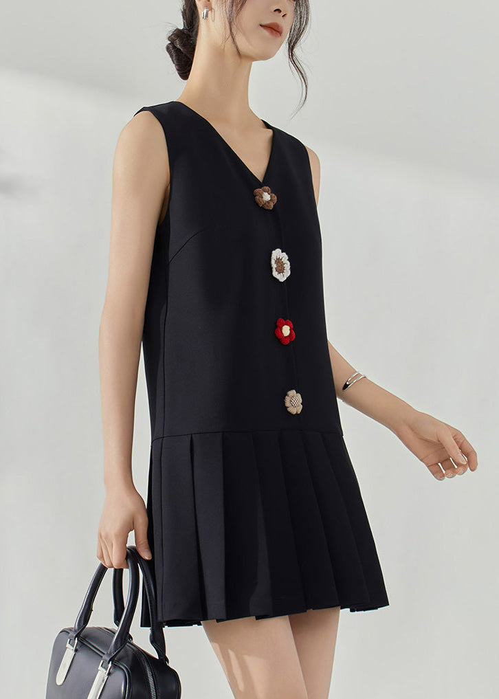 Modern Black V Neck Patchwork Mid Dresses Sleeveless Summer