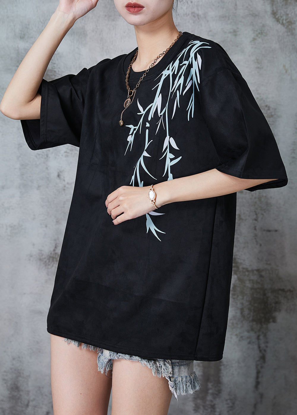 Black Oversized Print Cotton Tank Tops Summer
