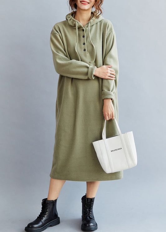 Green Hooded Cozy Warm Fleece Sweatshirt Dress Spring