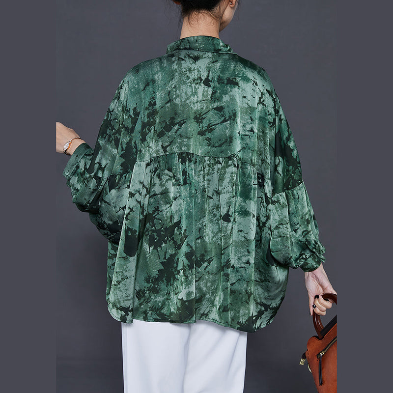 Green Tie Dye Chiffon Shirts Oversized Summer