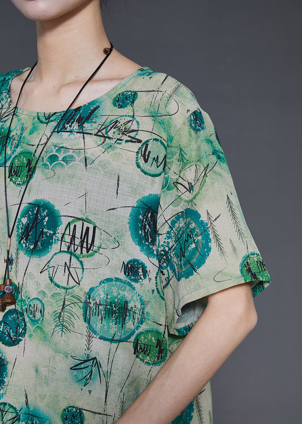 Green Oversized Print Cotton Two Pieces Set Summer