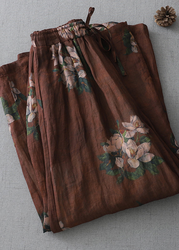 Brown Oversized Print Cotton Pants Fall