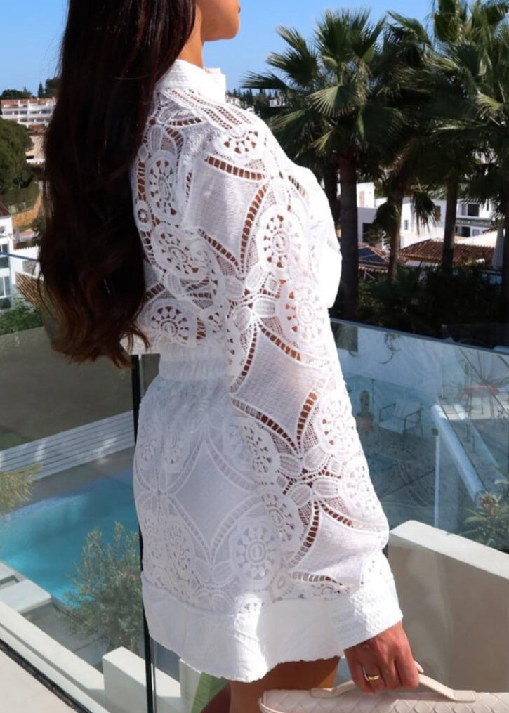 White Hollow Out Lace Two Pieces Set Spring