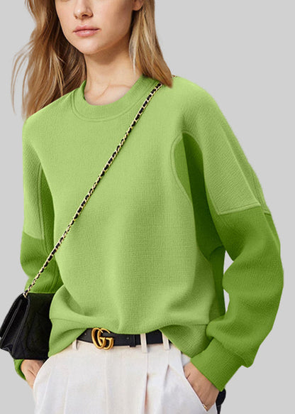 Purple O Neck Patchwork Cotton Sweatshirt Fall