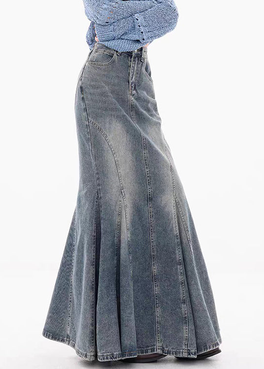 Blue Button Original Design Fishtail Denim Skirts High Waist Fall