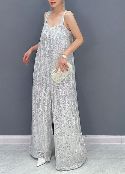 Pink Slash Neck Sequins Spaghetti Strap Jumpsuit Summer