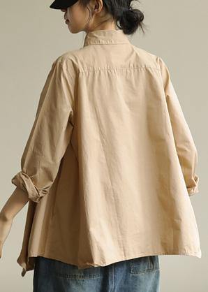 Organic Khaki Tunic Lapel Asymmetric Short Shirt Spring