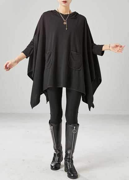 Black Oversized Asymmetrical Cotton Pullover Fall