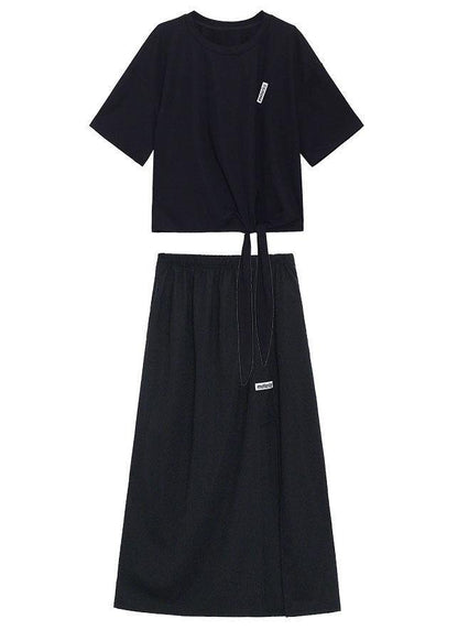 Black Short Top High Waist Slim Skirt Two Piece Set