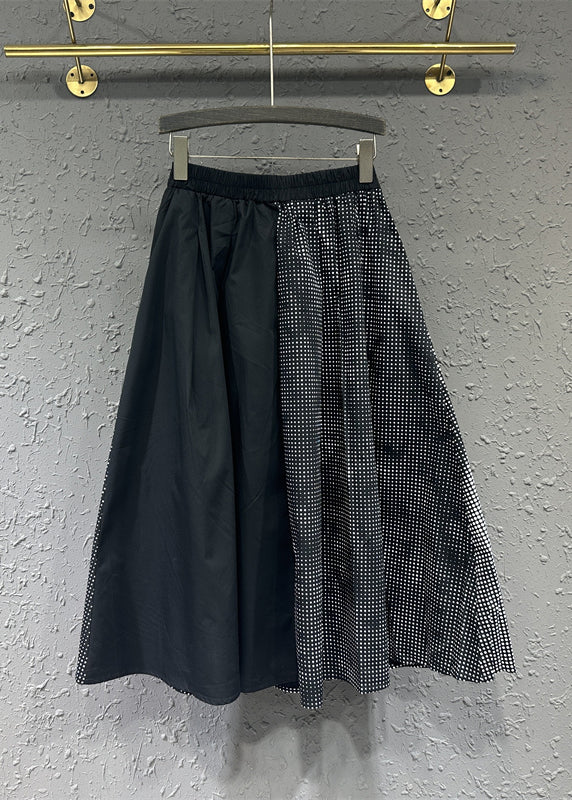 Colorblock Wrinkled Pockets Patchwork Cotton a Line Skirts Fall